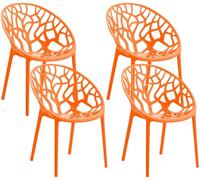 CLP Set de 4 Sillas de Jardín Hope Apilables y Resistentes a la Intemperie, Sillones de Exterior con Apoyabrazos UV, Plástico hasta 150kg | Color Naranja