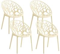 CLP Set de 4 Sillas de Jardín Hope Apilables y Resistentes a la Intemperie, Sillones de Exterior con Apoyabrazos UV, Plástico hasta 150kg | Color Crema