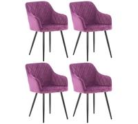 CLP Set De 4 Sillas Shila En Tela o Terciopelo I Butacas Modernas con Reposabrazos & Base Metálica I Juego 4 Sillas, Color:Violeta, Material:Terciopelo