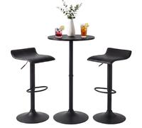 CLP Set de Mesa Alta de Bar con 2 taburetes Lumo, Mesa Redonda de 60 cm, taburetes Regulables en Altura y giratorios con reposapiés | Color Negro