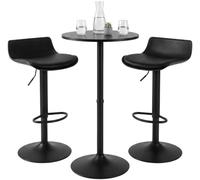 CLP Set de Mesa de Bar y 2 taburetes Navo, Mesa Alta Redonda 60 cm, taburetes Regulables giratorios en Polipiel con reposapiés | Color Negro