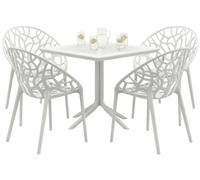 CLP Set de Muebles de jardín apilable Avara con 4 sillas, Grupo Moderno para balcón, terraza y jardín, Resistente a la Intemperie | Color Blanco