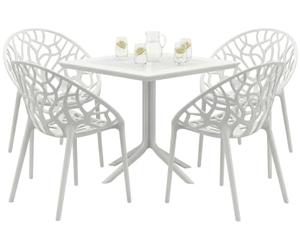 CLP Set de Muebles de jardín apilable Avara con 4 sillas, Grupo Moderno para balcón, terraza y jardín, Resistente a la Intemperie | Color Blanco