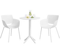 CLP Set Muebles Jardín Siora: 2 Sillas Bistró, Mesa Redonda 60cm, Resistente a la Intemperie para Balcón, Terraza, Jardín, Color:Blanco