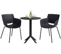 CLP Set Muebles Jardín Siora: 2 Sillas Bistró, Mesa Redonda 60cm, Resistente a la Intemperie para Balcón, Terraza, Jardín, Color:Negro