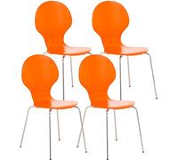 CLP Set Sillas de Visita Diego Apilable - Juego de 4 Sillas de Comedor Con Asiento de Madera y Base de Metal - Color: Naranja