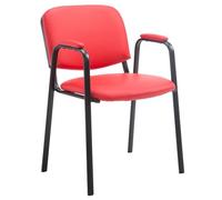 CLP Silla apilable Ken Pro con reposabrazos Acolchados, Silla de Conferencia apilable de Polipiel, Estructura Metalica Negra, hasta 150 kg, Color:Rojo