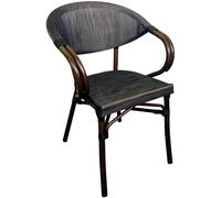 CLP Silla Bistro Sorva para Exterior con reposabrazos, Aluminio hasta 200 kg, apilable, Efecto Madera, Ideal para Jardin, Balcon y terraza | Color café