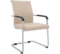 CLP Silla Cantilever con reposabrazos Hakon, Comedor Moderno tapizado Cuero Sintetico, Estructura Metalica cromada | Color Crema