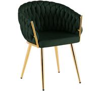 CLP Silla Comedor Acolchada Molise Silla Cocina Terciopelo Respaldo Estructura Acero Dorado soporta hasta 150 kg Color:Verde Claro;Material:Terciopelo