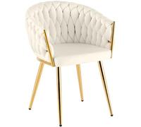 CLP Silla Comedor Acolchada Molise Silla Cocina Terciopelo Respaldo Estructura Acero Dorado soporta hasta 150 kg Color:Crema;Material:Terciopelo