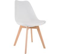 CLP Silla de Comedor Acolchada Linares Silla de Cocina con Respaldo y Base de Madera de Haya Protector de Suelo | Color Blanco Material Plastico