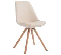 CLP Silla de Comedor Laval Rund en Polipiel I Butaca de salón en Estilo nórdico con Base de Madera de 4 Patas, Color:Crema, Color del Marco:Natura