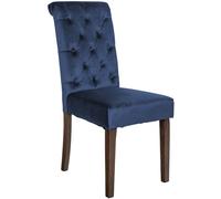 CLP Silla De Comedor Lisburn En Tela O Terciopelo I Silla De Salón En Estilo Chesterfield & Base De Madera, Color:Azul, Material:Terciopelo