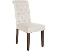CLP Silla De Comedor Lisburn En Tela O Terciopelo I Silla De Salón En Estilo Chesterfield & Base De Madera, Color:Crema, Material:Terciopelo