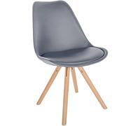 CLP Silla De Comedor Sofia En Polipiel I Butaca De Salón con Respaldo Acolchada & Base De Madera En Estilo Nórdico, Color:Gris, Color del Marco:Natura (Redondo)