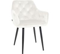 CLP Silla De Comedor Stanley Tapizada En Terciopelo I Butaca De Salón Stanley con Reposabrazos & Base Metálica De 4 Patas Color:Crema