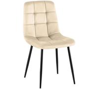 CLP Silla de Comedor tapizada Antibes, Silla de Cocina con Terciopelo, Respaldo y Estructura de Metal Negro, soporta hasta 150 kg, Color:Blanco Crema