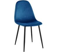 CLP Silla de Comedor tapizada Napier, Silla de Cocina con Respaldo y Estructura de Metal Negro, Silla tapizada para Comedor soporta hasta 150 kg, Color:Azul, Material:Terciopelo