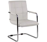 CLP Silla De Conferencia Gandia En Polipiel I Silla Cantiléver con Reposabrazos I Silla De Oficina Sin Ruedas, Color:Blanco, Color del Marco:Cromado