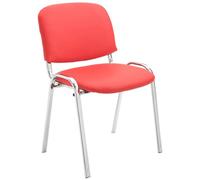 CLP Silla de conferencia Ken Chrom – Simil cuero, base de metal, apilable, sin ruedas – Rojo