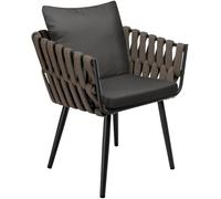 CLP Silla de jardín Efecto Mimbre con cojín Lombardia Taupe, apoyabrazos y Protectores, para terraza o balcón, soporta hasta 150 kg Color:Antracita