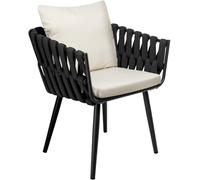 CLP Silla de jardín Trenzada con cojín Lombardia Antracita con reposabrazos y Protectores, soporta hasta 150 kg, Ideal terraza o balcón | Color Crema
