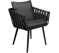 CLP Silla de jardín Trenzada con cojín Lombardia Antracita con reposabrazos y Protectores, soporta hasta 150 kg, Ideal terraza o balcón Color:Antracita