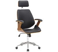 CLP Silla De Oficina Chicago En Cuero Sintético & Madera I Silla De Trabajo Elegante con Base De Metal I Silla Giratoria, Color:Nuez/Negro
