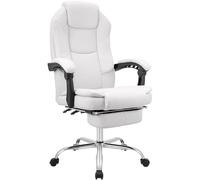 CLP Silla de oficina Castle ergonómica con reposapiés, cuero sintético, ajustable en altura - Blanco