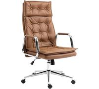 CLP Silla de Oficina ergonómica de Cuero Sotira, Ajustable en Altura sin escalonamientos y giratoria 360°, Silla giratoria con Ruedas Suaves, Color:marrón Claro
