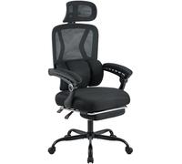 CLP Silla de Oficina ergonómica Liberton, con reposapiés y reposacabezas, Regulable en Altura, Respaldo de Malla con Soporte Lumbar Color:Negro