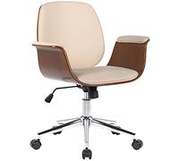 CLP Silla de oficina Kemberg Cuero, estructura de madera, regulable en altura – Nuez/Crema