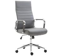 CLP Silla De Oficina Kolumbus En Simil Cuero & Base De Metal con Ruedas I Silla De Escritorio Ergonómica & Regulable En Altura, Color:Gris