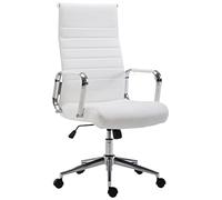 CLP Silla De Oficina Kolumbus En Simil Cuero & Base De Metal con Ruedas I Silla De Escritorio Ergonómica & Regulable En Altura | Color Blanco