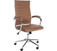 CLP Silla de oficina Mollis – Cuero auténtico, giratoria, reposabrazos acolchados, marrón claro