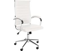 CLP Silla De Oficina Mollis En Cuero Auténtico I Silla Giratoria para Escritorio con Reposabrazos Acolchados, Color:Blanco