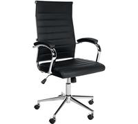 CLP Silla de oficina Mollis, cuero auténtico, giratoria con reposabrazos acolchados, negro