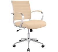 CLP Silla de Oficina Oakland, Ajustable en Altura, giratoria 360° con función basculante y Ruedas Suaves, ergonómica y con Respaldo Color:Crema;Material:Cuero Real