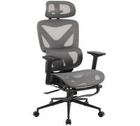 CLP Silla de Oficina Reston | Silla de Escritorio ergonómica con reposapiés, reposacabezas 3D, función giratoria, Respaldo Ajustable | Transpirable | Color Negro/Gris