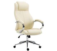 CLP Silla de oficina Salford – Piel auténtica, regulable y giratoria, Crema 79x64x120 cm