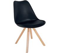 CLP Silla De Salón Sofia En Polipiel & Plástico I Butaca De Comedor con Respaldo & Base De Madera En Estilo Nórdico, Color:Negro, Color del Marco:Natura (Cuadrado)