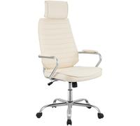 CLP Silla ergonómica Rako, Ajustable en Altura, giratoria, Cuero sintético, Respaldo con reposacabezas, Brazos Acolchados, Color:Crema