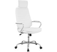 CLP Silla ergonómica Rako - Ajustable, giratoria, cuero sintético, con reposacabezas - Blanco
