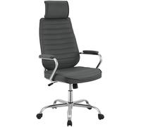 CLP Silla ergonómica Rako, Ajustable en Altura, giratoria, Cuero sintético, Respaldo con reposacabezas, Brazos Acolchados | Color Gris
