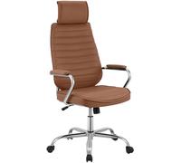 CLP Silla ergonómica Rako, Ajustable en Altura, giratoria, Cuero sintético, Respaldo con reposacabezas, Brazos Acolchados Color:marrón Claro