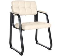CLP Silla para Visitas Canada B Tapizada En Cuero Sintético I Silla De Espera con Reposabrazos I Silla Confidente con Base De Metal I Color: Color:Crema