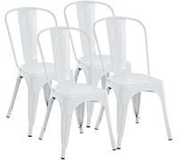 CLP Sillas Apilables Pack de 4 Metal con Respaldo Benedikt, Bistro Apilables para Hostelería y Cocina, Diseño Resistente 200 kg Color:Blanco