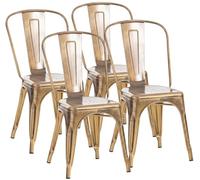 CLP Sillas apilables Benedikt – Pack de 4, Metal, Respaldo, 200 kg, Oro