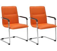 CLP Sillas Cantilever Juego de 2 con reposabrazos Seattle, sillas de Comedor Modernas tapizadas con Cuero sintético, Color:Naranja